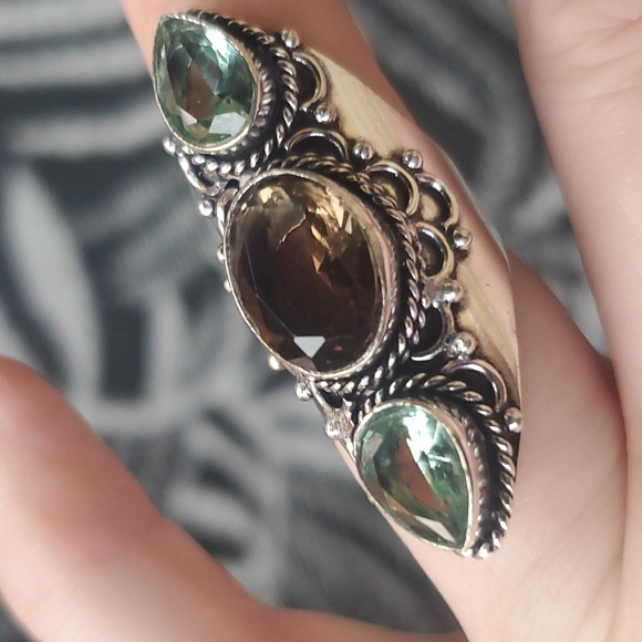 New Smoky Topaz & Tsavorite 925 Silver Statement Ring. - Picture 6 of 16